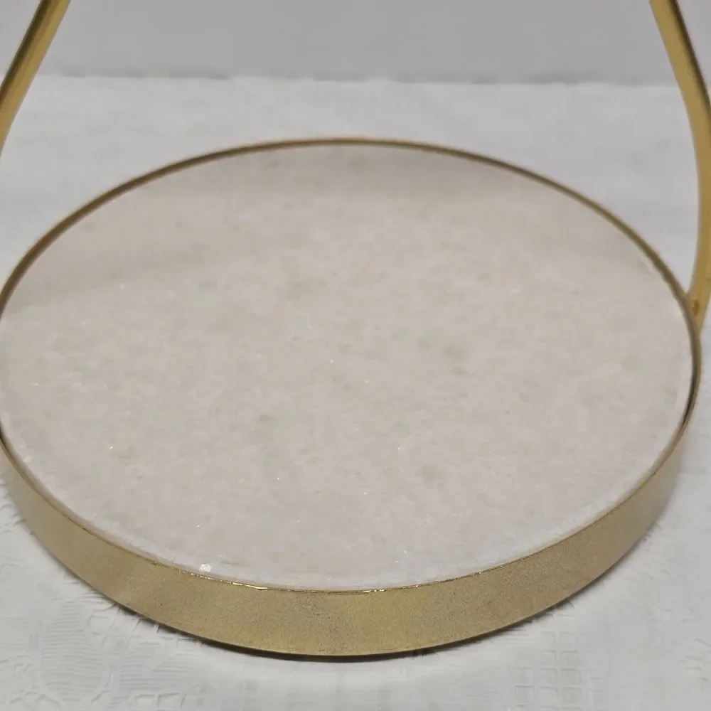 Woman's Face Gold Tone Metal Wire Jewelry Organizer Holder With Marble Base